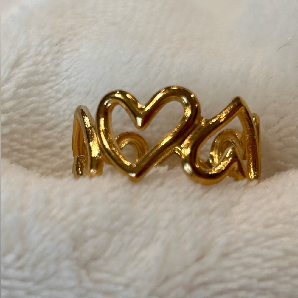 18k gold heart ring waterproof jewelry, tarnish free, Hypoallergenic, adjustable